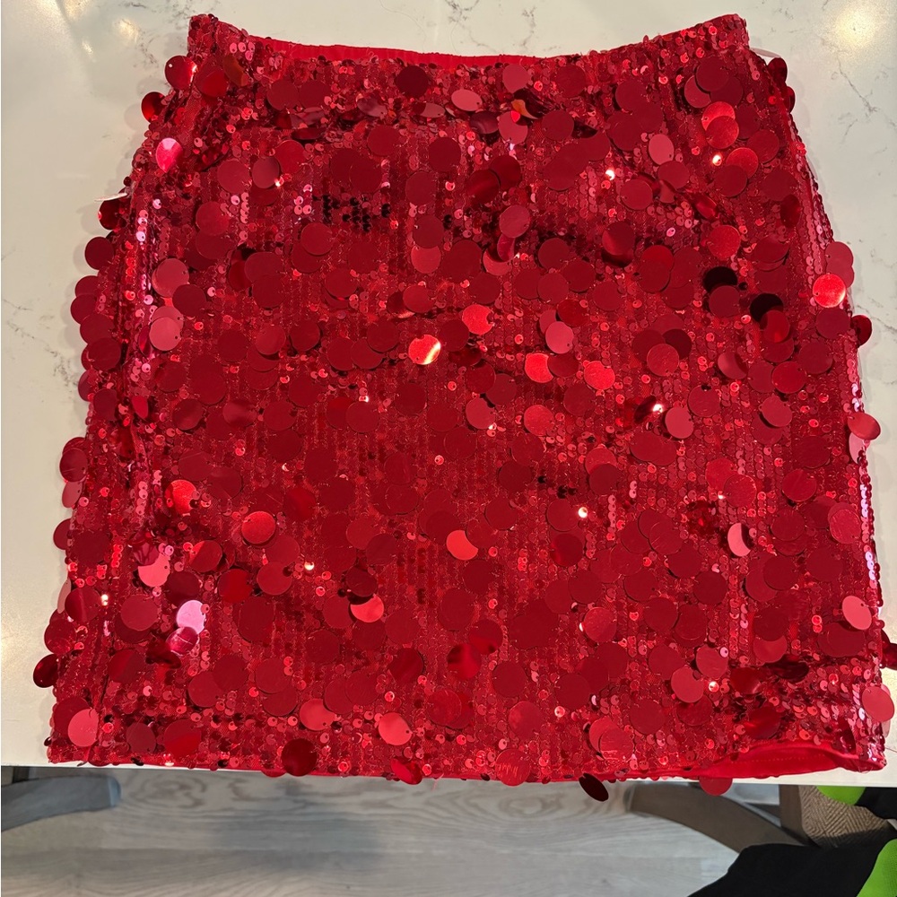 Red Sequin Mini Skirt